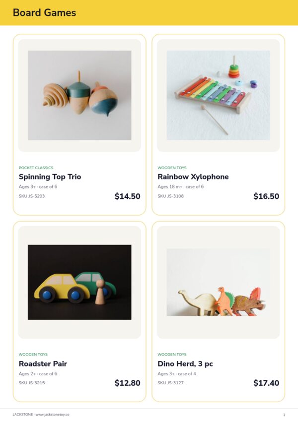 Toys & Games Premium — product page, 2 × 2 grid