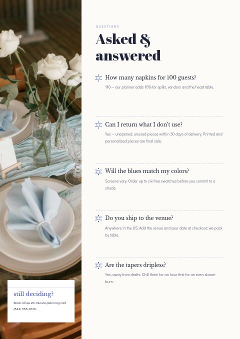 Wedding Supplies Premium — FAQ page