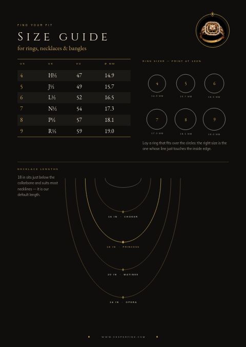 Jewelry & Accessories — Size / Spec Guide page
