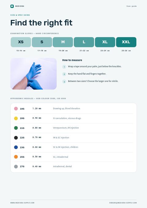 Health & Medical — Size / Spec Guide page