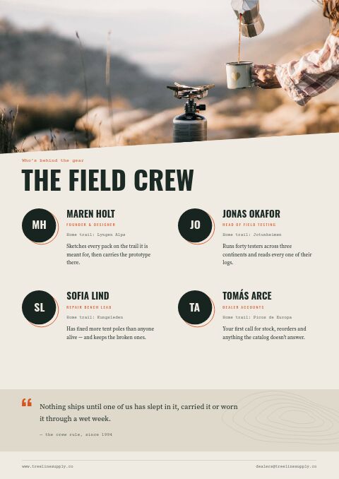 Outdoor & Adventure — Meet the Team page