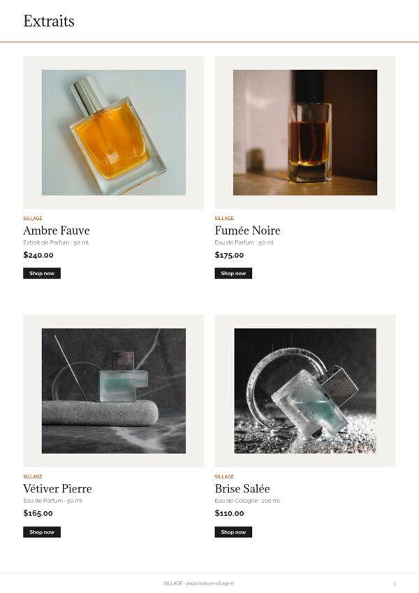 Perfume & Fragrance — product page, 2 × 2 grid
