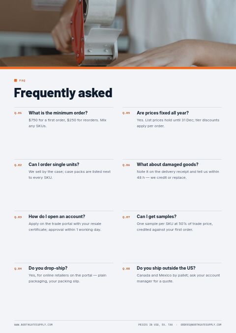 Wholesale / B2B — FAQ page