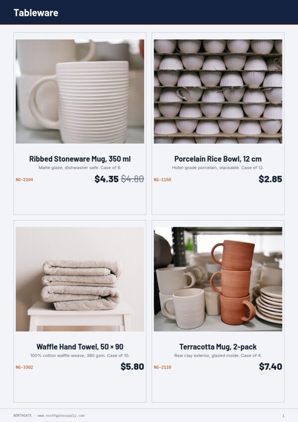 Wholesale / B2B — product page, 2 × 2 grid