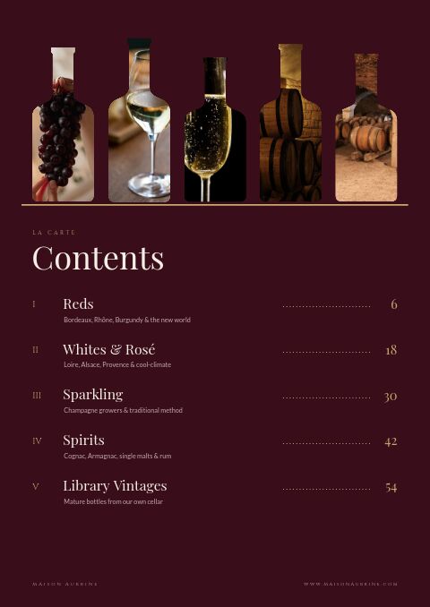 Wine & Spirits — Contents page