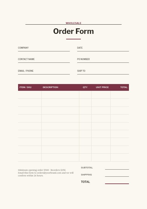 Books & Stationery — Order form page