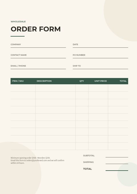 Camping & Hiking — Order form page