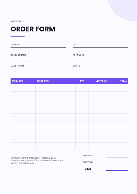 Digital Products — Order form page