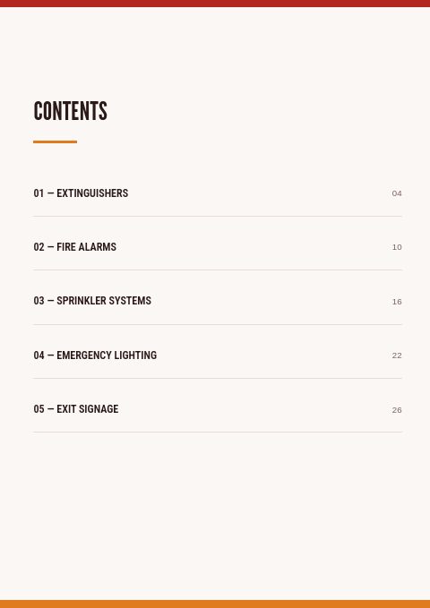 Fire Protection — Contents page