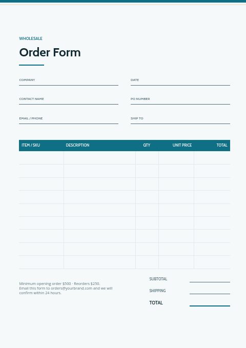 Fishing — Order form page