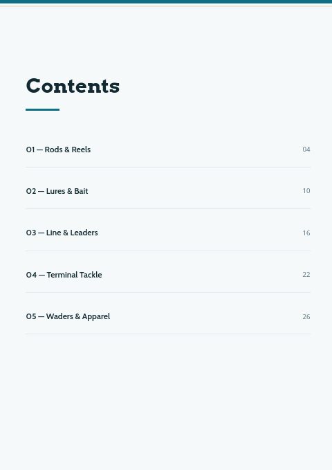 Fishing — Contents page