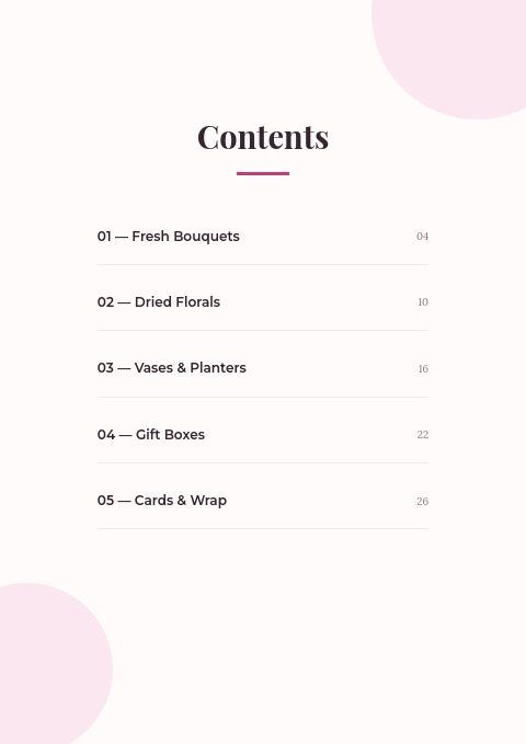 Flowers & Gifts — Contents page