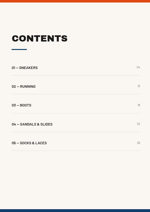 Footwear — Contents page