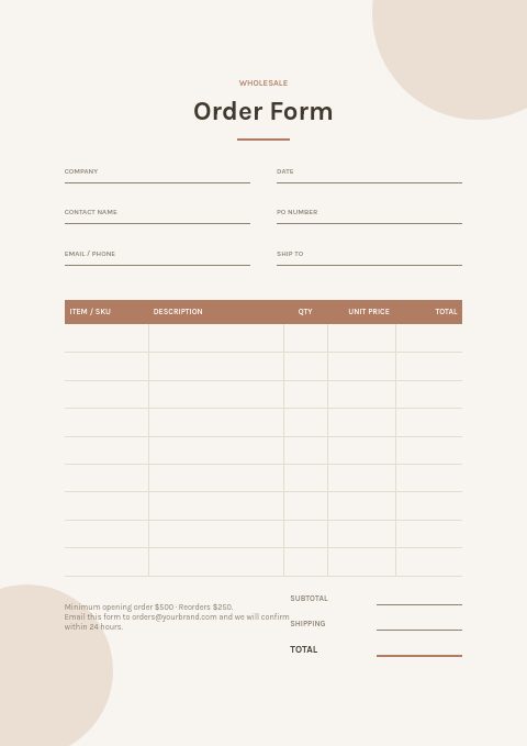 Home Decor — Order form page