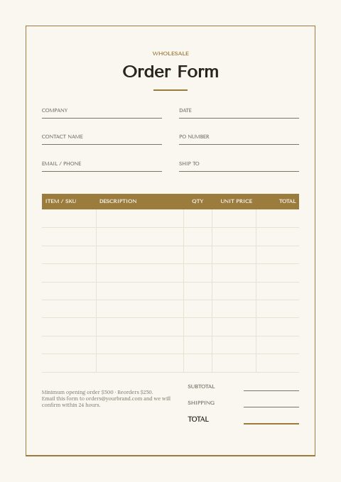 Hotel Supplies — Order form page
