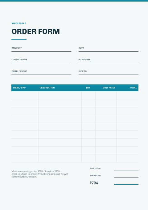 HVAC Supplies — Order form page