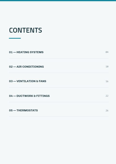 HVAC Supplies — Contents page