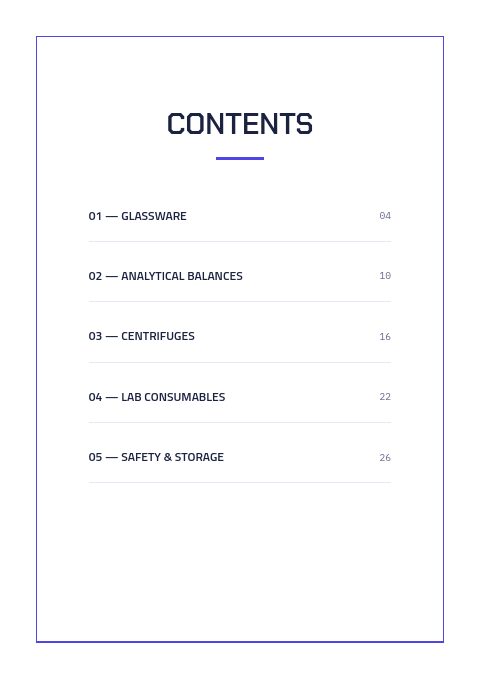 Laboratory Equipment — Contents page