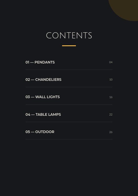 Lighting — Contents page