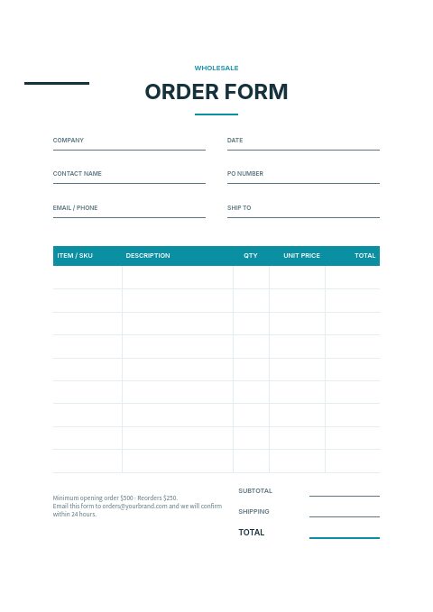 Medical Supplies — Order form page