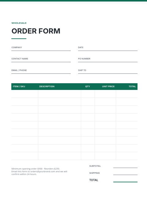 Office Supplies — Order form page