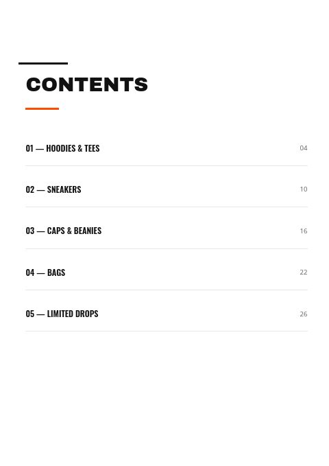 Street & Urban — Contents page