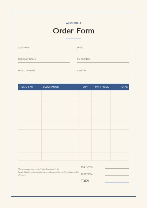 Religious Products — Order form page