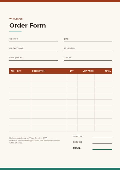 RV & Camping Equipment — Order form page