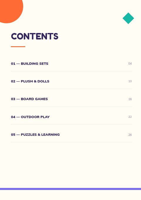 Toys & Games — Contents page