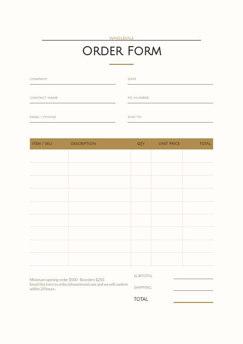 Wedding Supplies — Order form page
