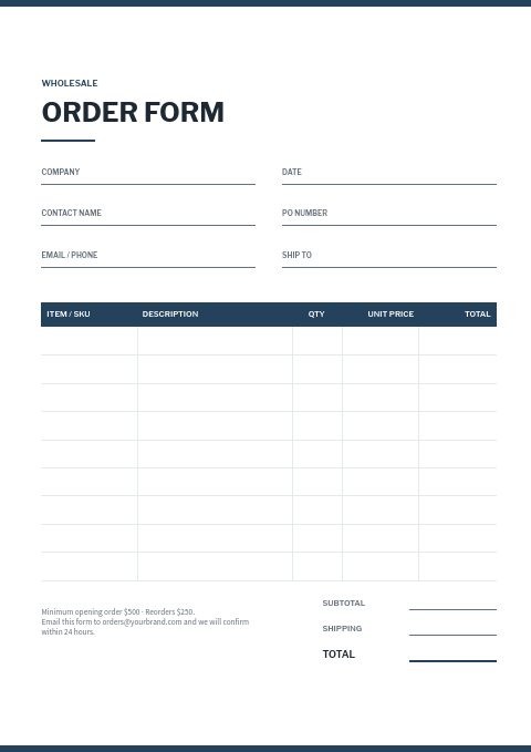 Wholesale & B2B — Order form page